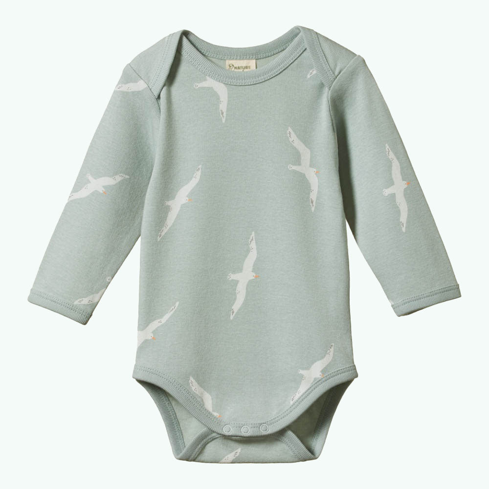 Cotton Long Sleeve Bodysuit - Flying Albatross Print