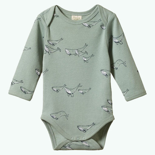 Cotton Long Sleeve Bodysuit - Humpback Whale Print
