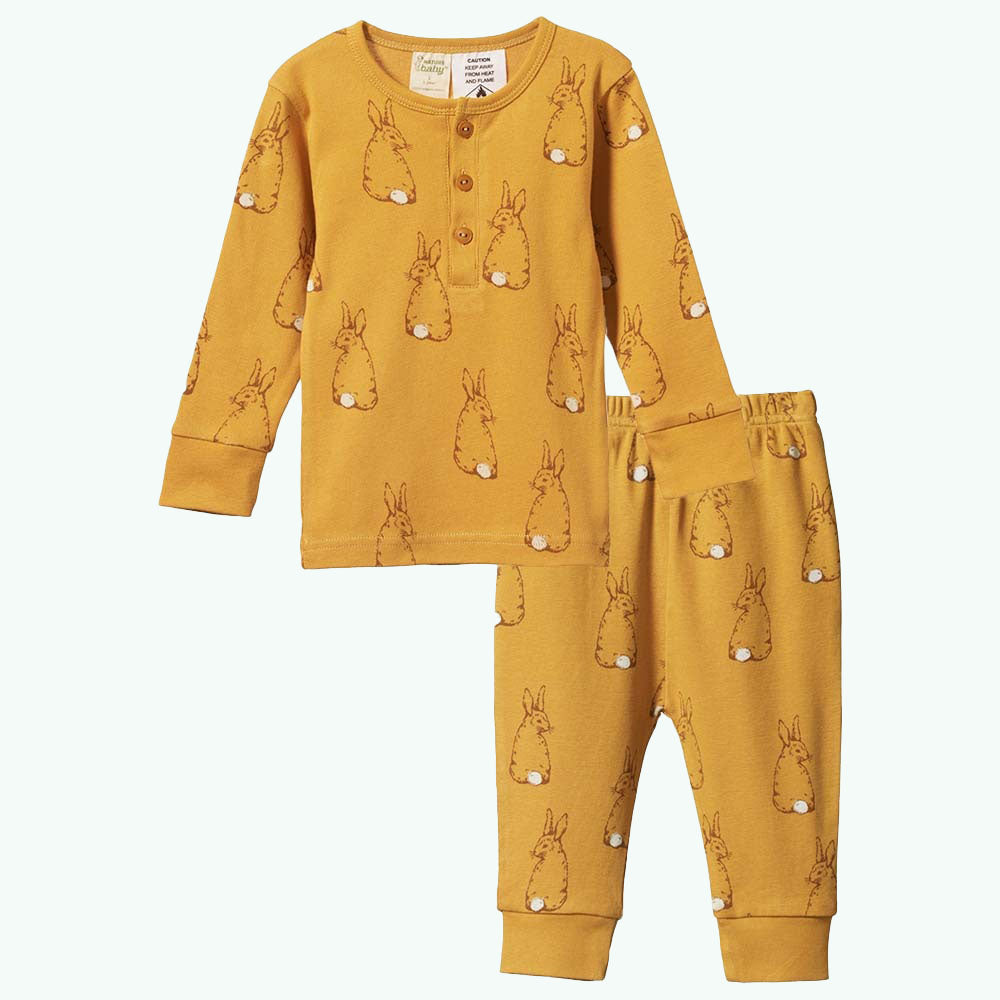 Long Sleeve Pajama Set - Bunny Tales Saffron Print