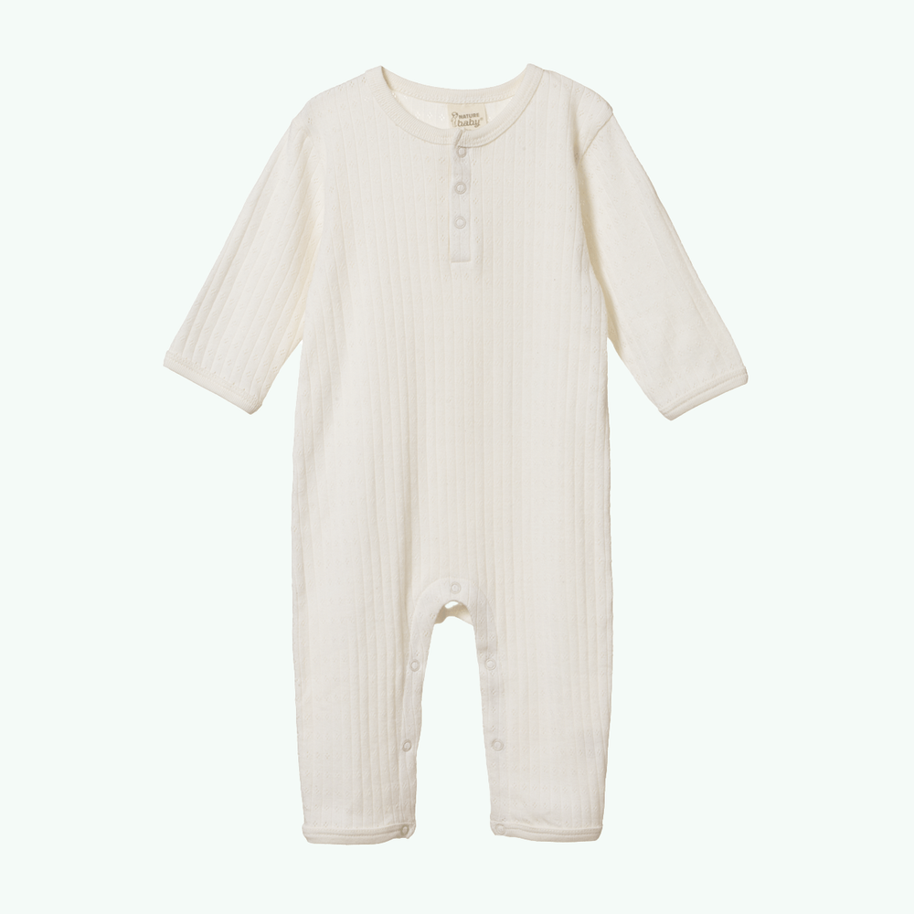 Pointelle Henley Pajama Suit - Natural