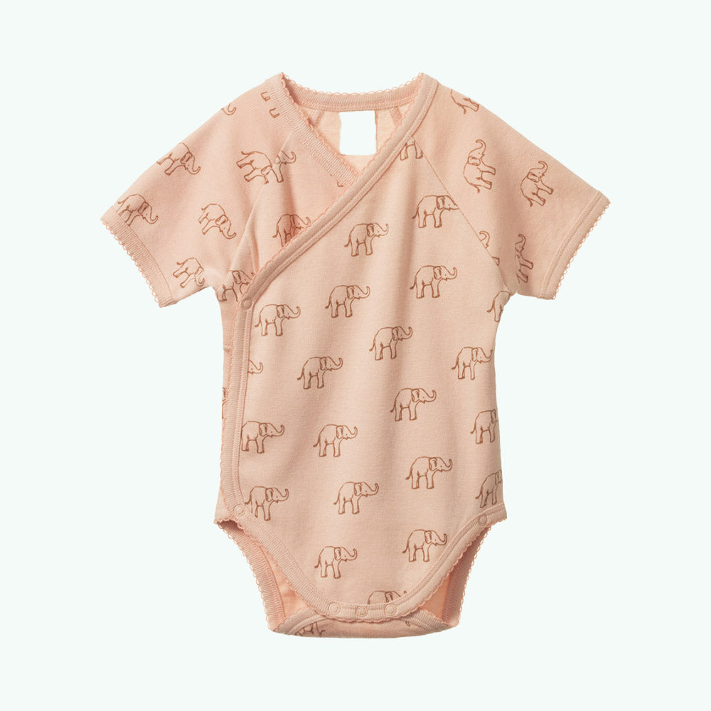 Short Sleeve Kimono Bodysuit - Elephant Rose Dust Print